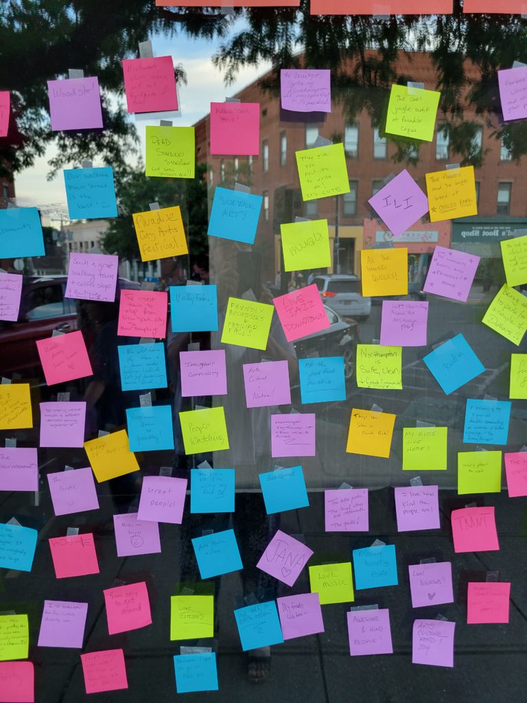 Post It Notes with messages about what makes Northampton a special place